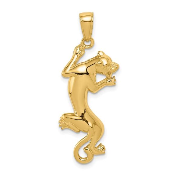 14k Yellow Gold Solid Polished Panther Pendant 15 x 35mm